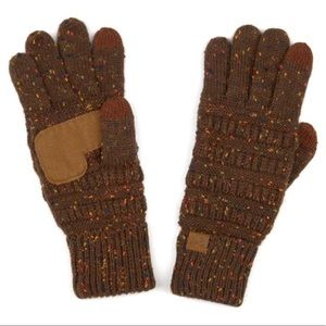 C.C Ribbed Confetti Smart Touch Gloves Brown